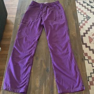 Dickies brand scrub pants in Eggplant (XS).